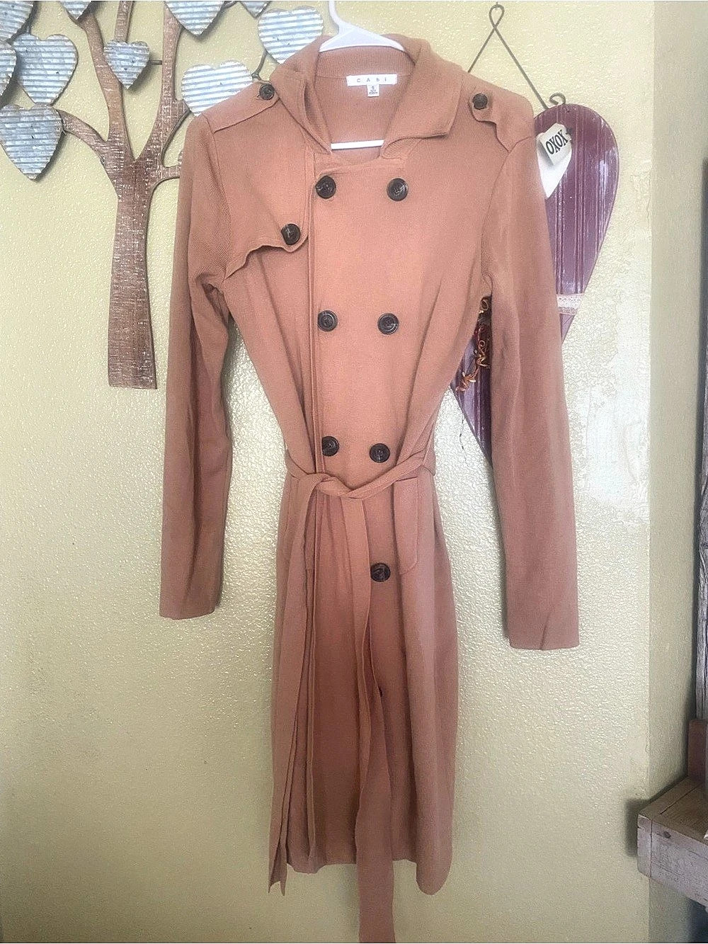 CAbi Style 500 Knit Midi trench sweater Brown Size Small